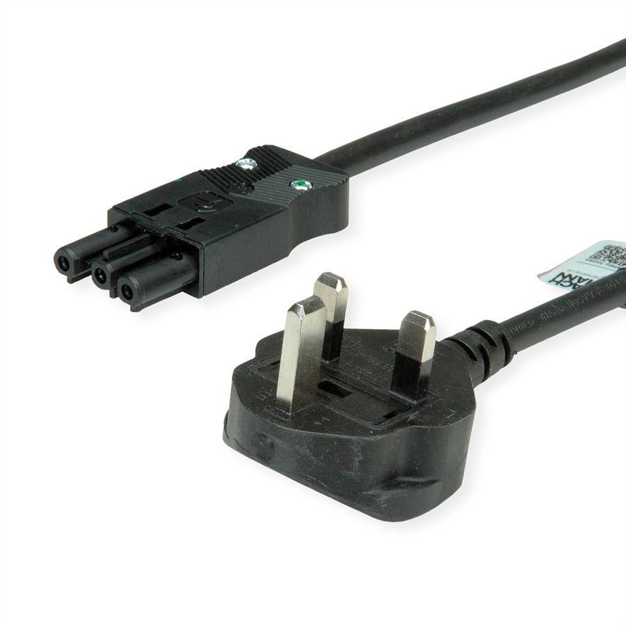 BACHMANN Geräteleitung H05VV-F 3G1,5mm², Schwarz, UK-Stecker 13A, Installationskupplung GST18, schwarz, 2 m