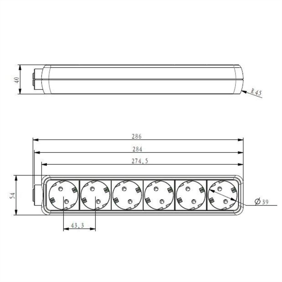 BACHMANN SELLY socket strip 6x earthing contact, white, 1.5 m