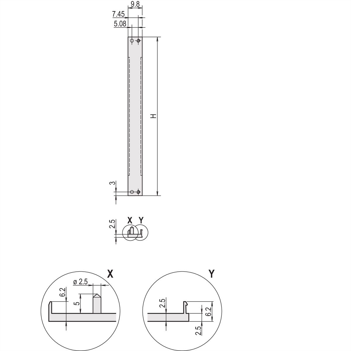 SCHROFF Front Panel, U-profile, Refrofit Shielding, 3 U, 2 HP, 2.5 mm, Al, Front Anodized, Rear Conductive