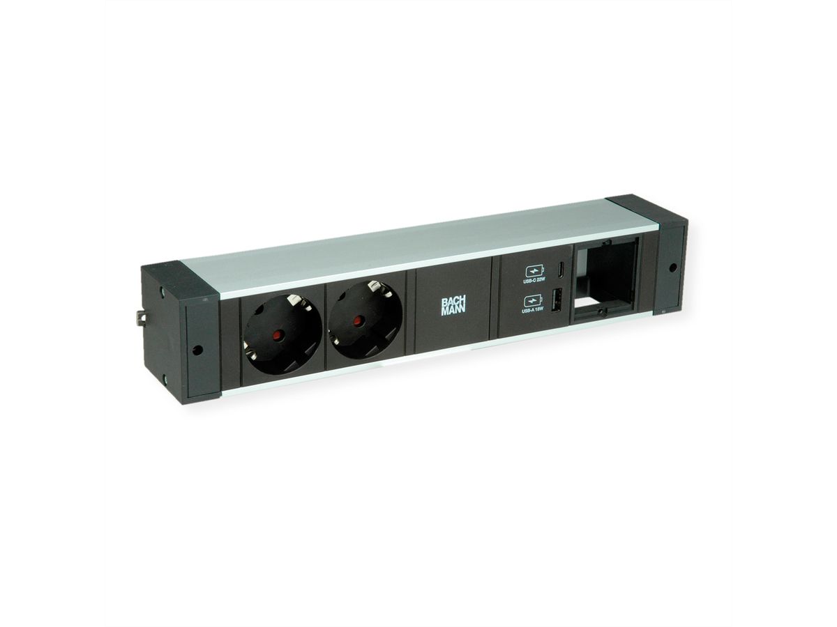 BACHMANN DESK RAIL 2xprotective contact USB A&C, USB Charger 22W 1xABD 2.0m GST18