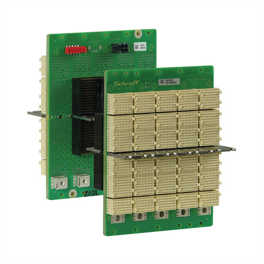 SCHROFF CPCI seriële backplane, 3 HE, 5 sleuven, systeemsleuf rechts, full mesh, met RIO