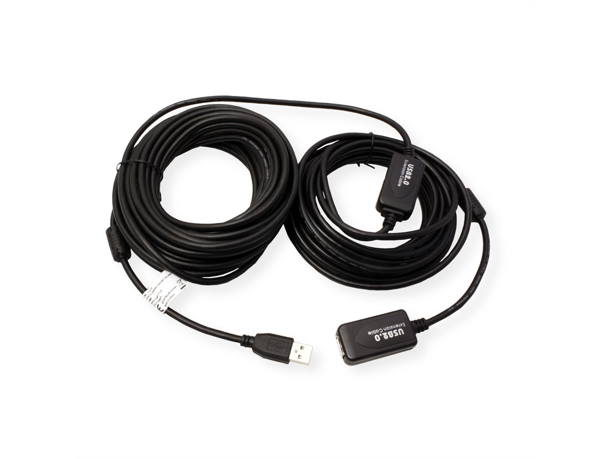 STANDARD USB 2.0 Verlängerung, aktiv, mit Repeater, schwarz, 15 m