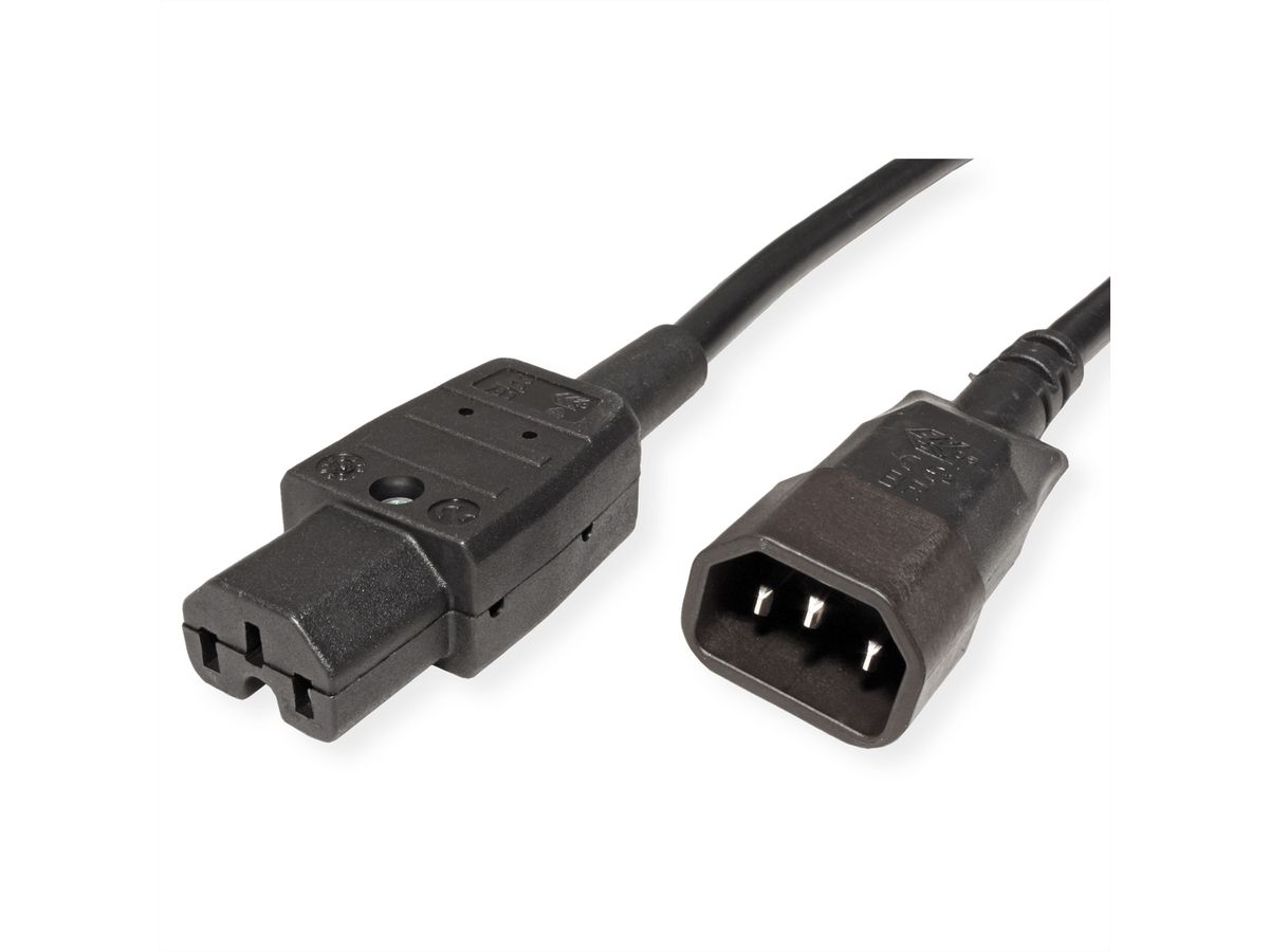 BACHMANN Mains cable cold appliance plug to warm appliance coupling, IEC320 C14/C15, black, 1.5 m