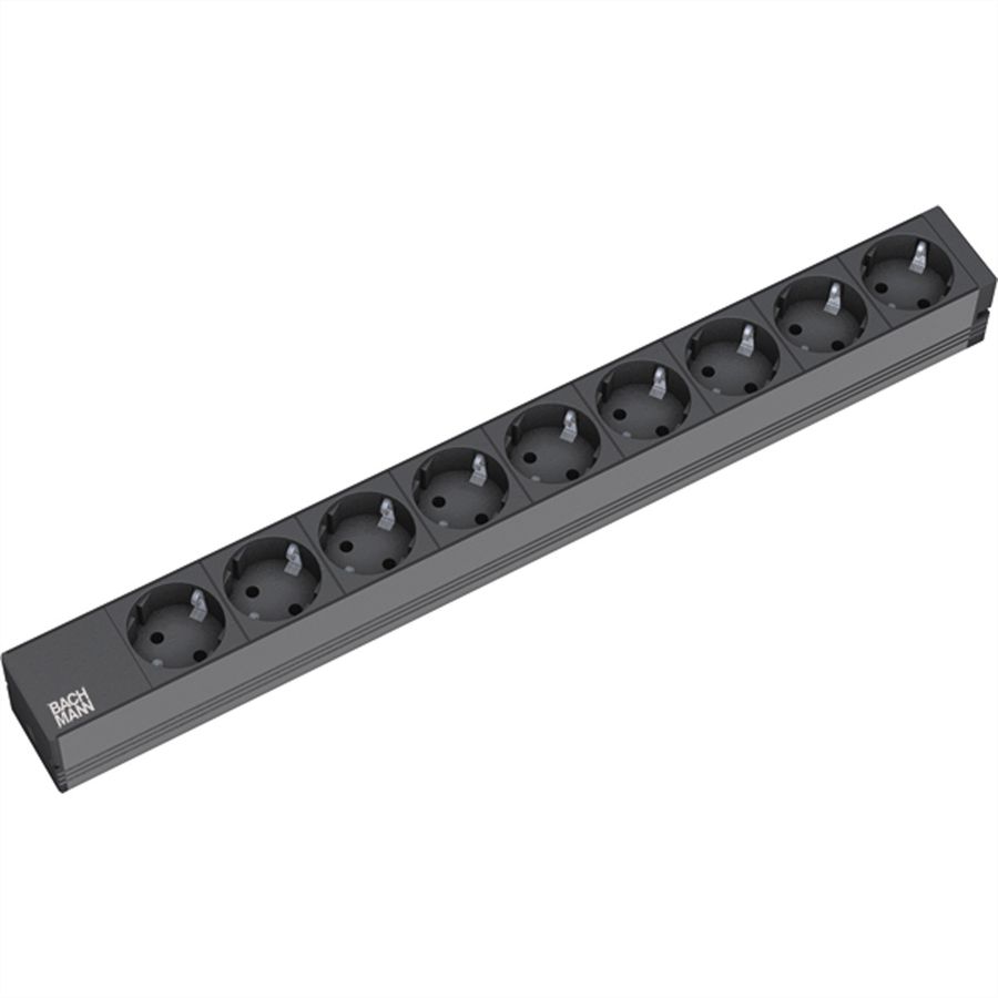BACHMANN 19" stekkerdoos 9-voudig, zonder schakelaar, zwart
