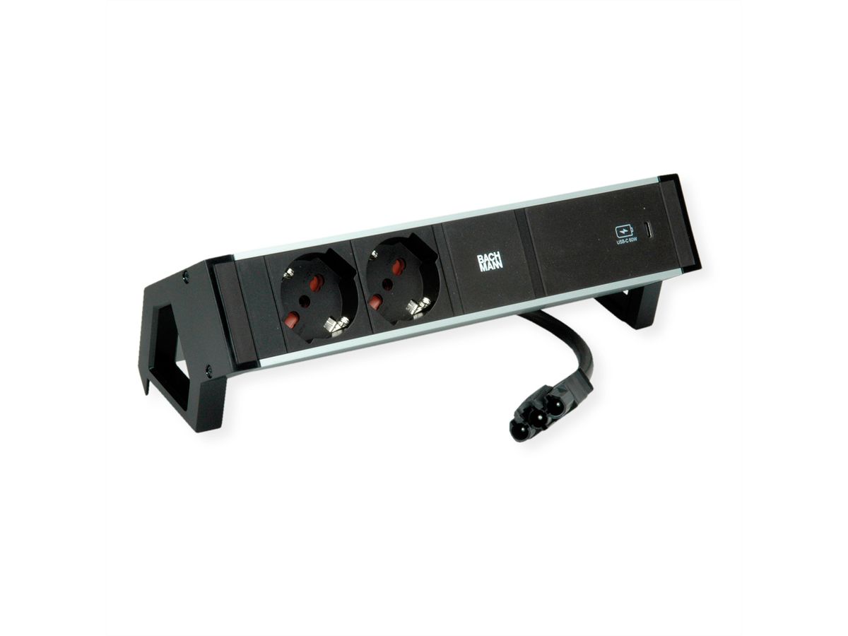 BACHMANN DESK2 ALU BLACK 2xP40, 1xUSBC 60W 0,2m GST18 Italia