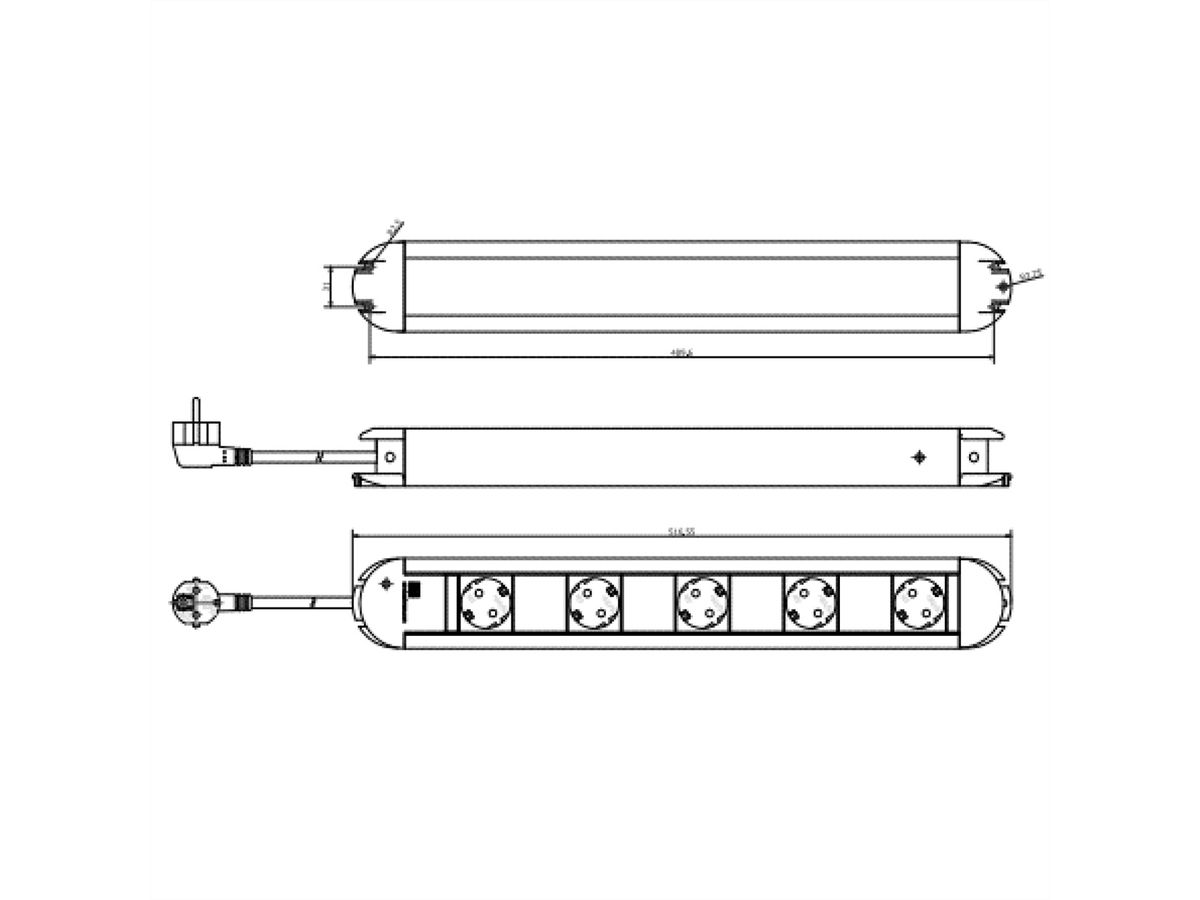 BACHMANN PRIMO socket strip 5x earthing contact, aluminium, socket outlet spacing 85mm, 1.75 m