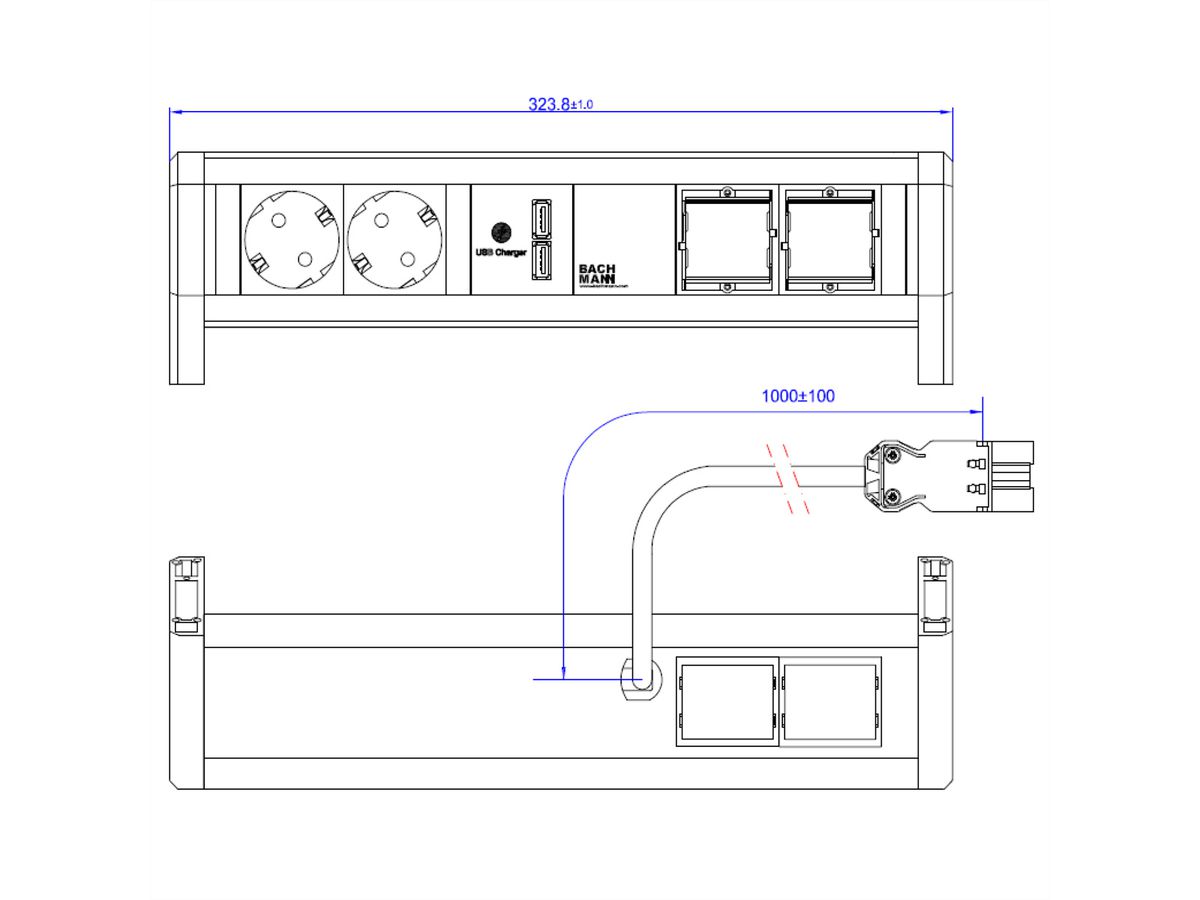 BACHMANN BUREAU 2xCEE7/3 1xUSB Oplader en 2 x Custom module