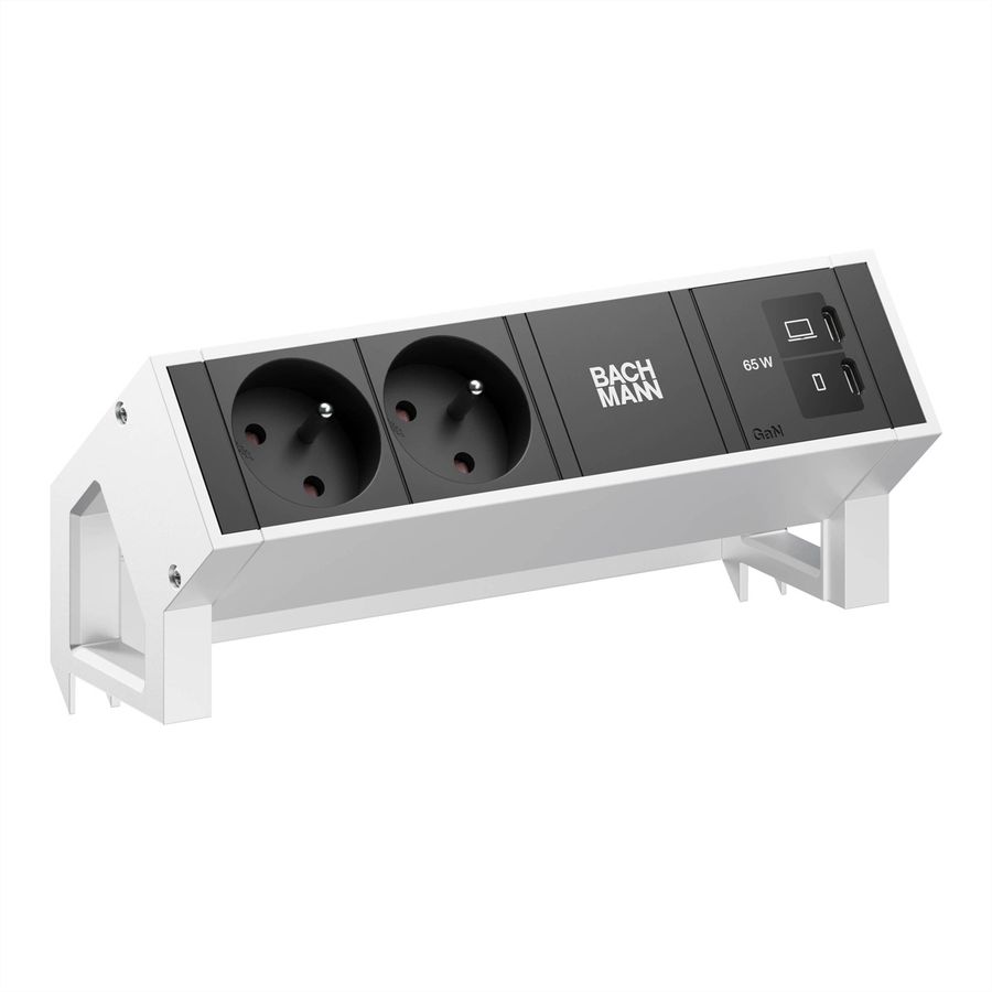 BACHMANN DESK2 2xUTE 1xUSB C/C 65W, L=0,2m INOX