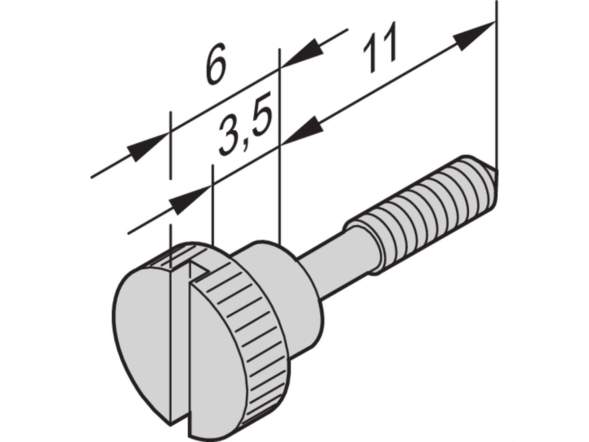 SCHROFF Collar screw, knurled head/slotted short (M2.5x11), brass nickel plated