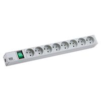 BACHMANN 19" stekkerdoos 1U 8xUTE 1xswitch, zilver