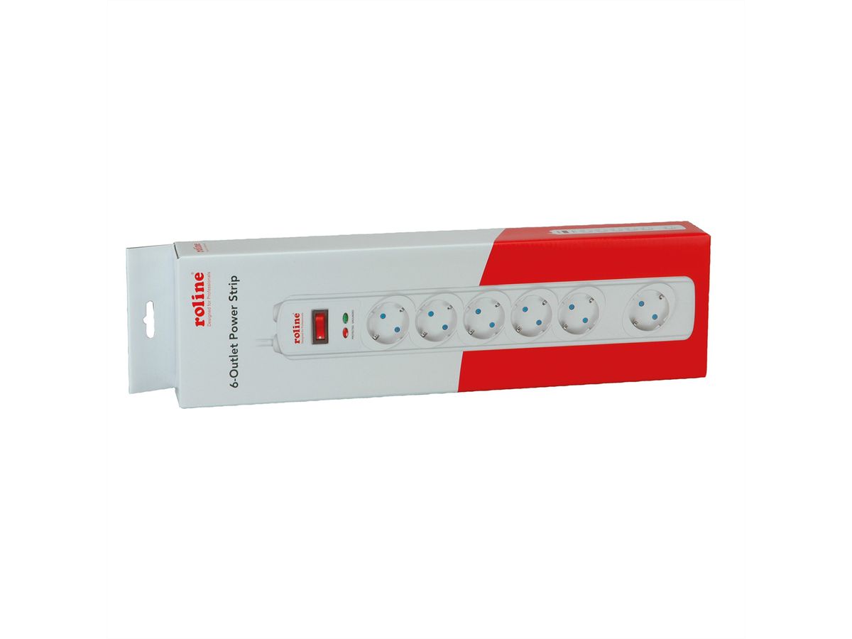 ROLINE Power Strip, 6-way, Surge Protection, white, 1.8 m