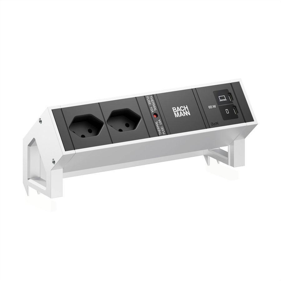 BACHMANN DESK2 2xCH 90° 1xUSB C/C 65W, L=0.2m INOX