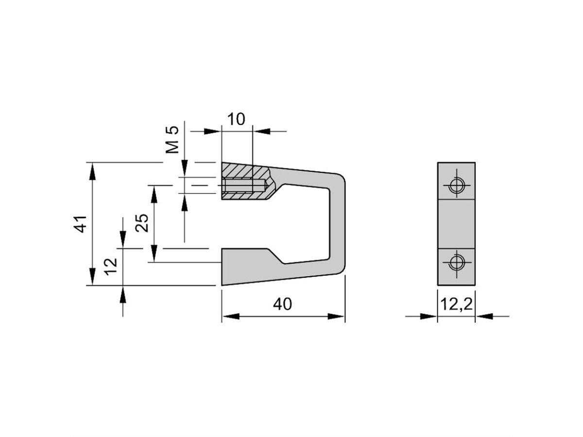 SCHROFF eendelige voorhandgreep, breedte 12,2 mm, blank geanodiseerd, 41 mm