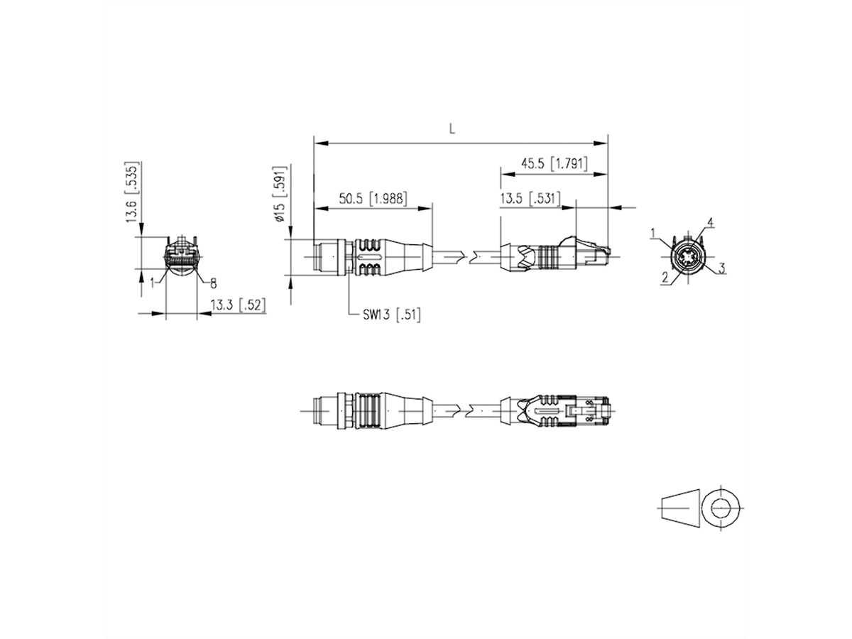 METZ CONNECT Verbindungsleitung M12 ST-RJ45 ST, 4-pol D-kodiert, gerade-gerade, Schleppkette, Torsion, 5 m