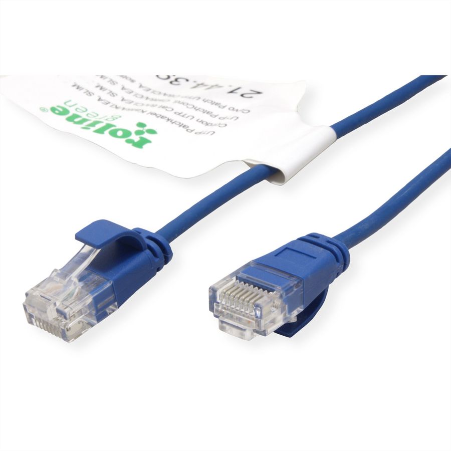 ROLINE GREEN UTP patchkabel Cat.6A (Class EA), LSOH, extra dun, blauw, 0,15 m