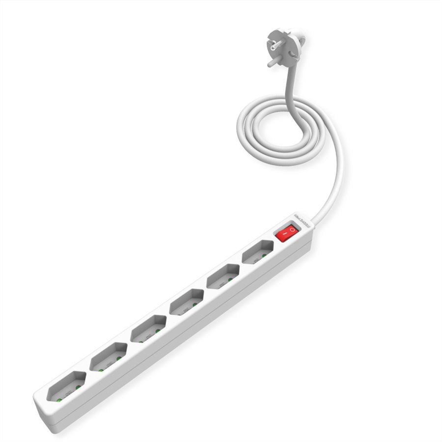 VALUE Power Strip 2-Pin Euro Type, 6-way, with Switch, white, 1.5 m