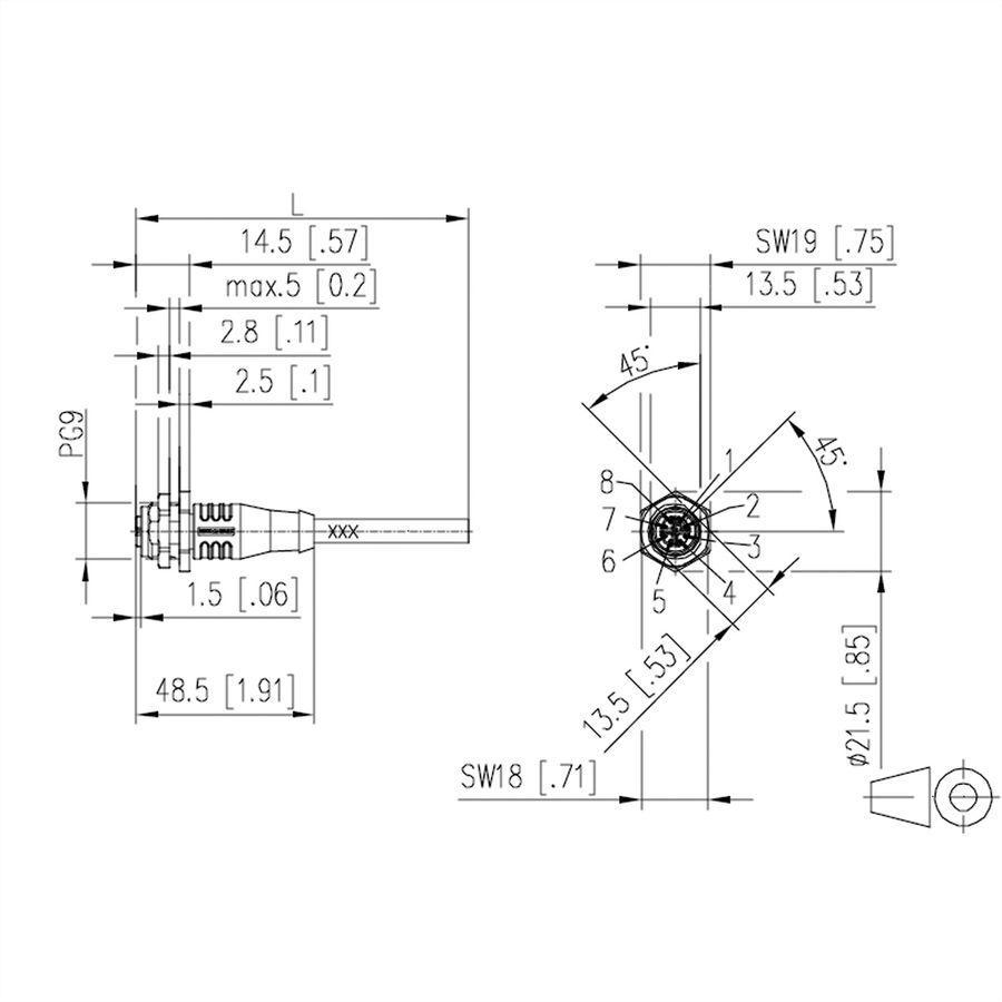 METZ CONNECT M12 Industrial Ethernet cable, X-coded, M12 jack straight - free line end, PUR, 0.5 m