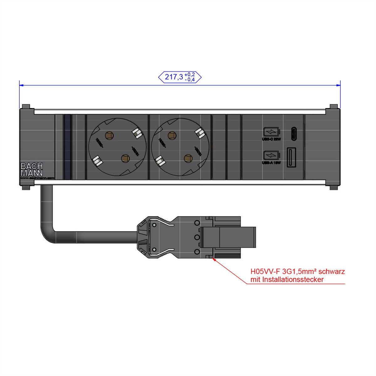 BACHMANN CONI 2x earthing contact 3x ABD, black