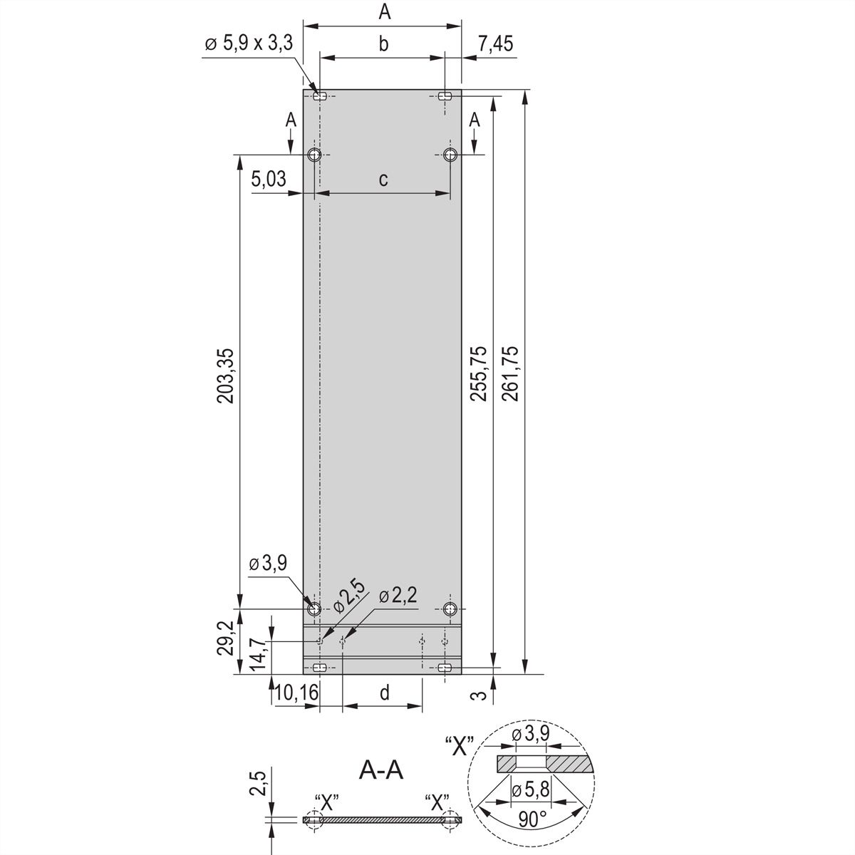 SCHROFF Frame Type Plug-In Unit Front Panel, Unshielded, 6 U, 10 HP, 2.5 mm, Al, Front Anodized, Rear Conductive