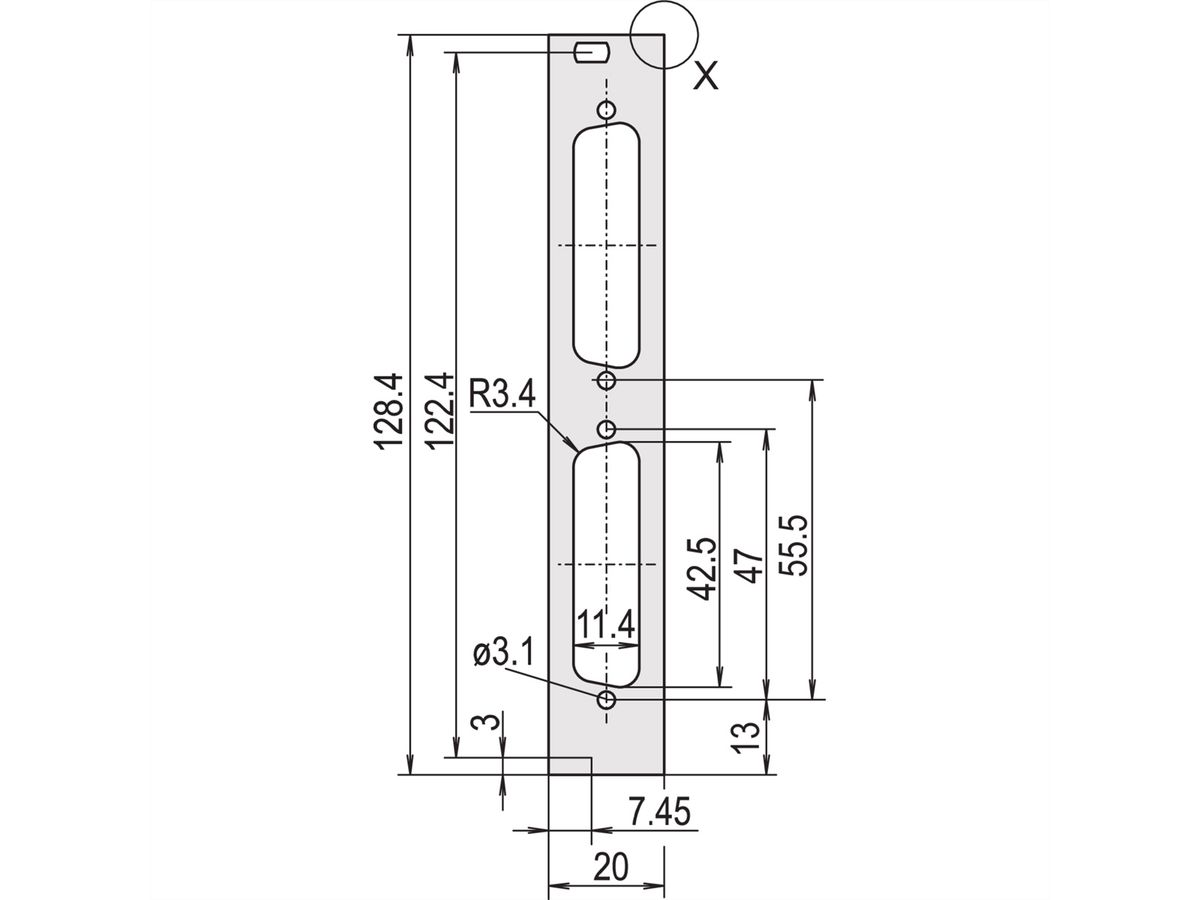 SCHROFF U-profile Front Panel, Shieldable, D-Sub Cutout, 3 U, 4 HP, 2 x 25 Pin, 2.5 mm, Al, Front Anodized, Rear Conductive