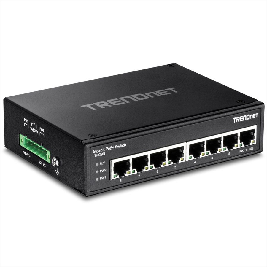 TRENDnet TI-PG80 8-Port Industrial Gigabit PoE+ DIN-Rail Switch