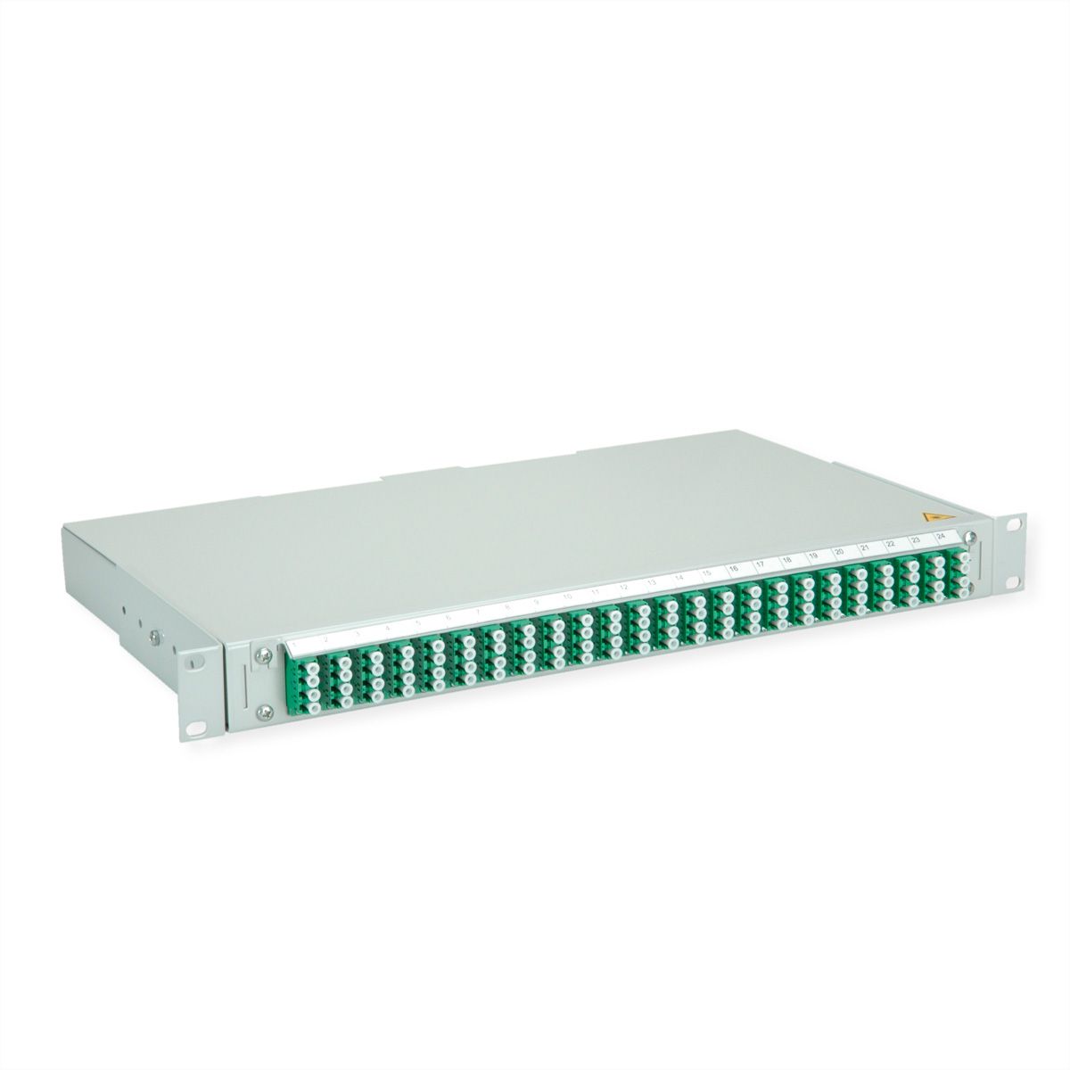 TELEGÄRTNER BASIS V LWL-Panel mit Kupplungen & Pigtails, 24x LC Quad, grün, OS2 APC