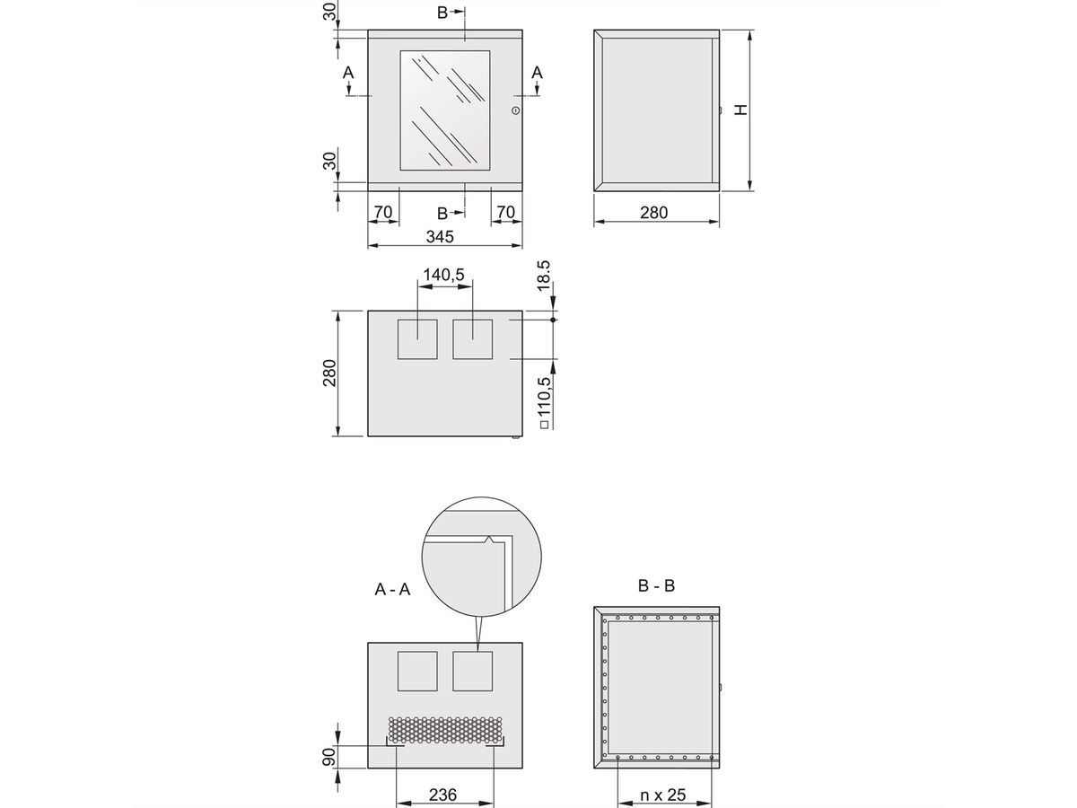 SCHROFF Epcase 10" Wall Mount Cabinet, 8 U, 280 Depths