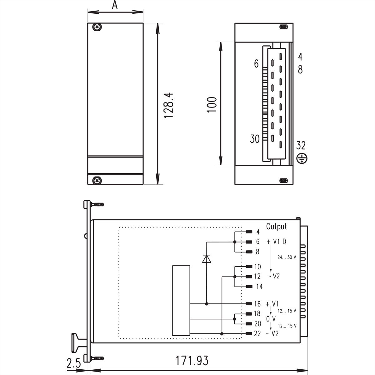 SCHROFF voeding 19" DC/DC Coolpower 100 W, Dual, CPDC212