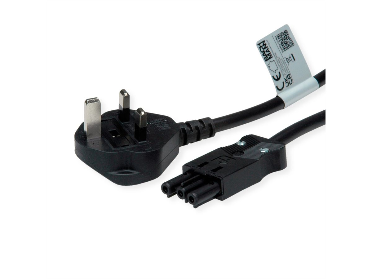BACHMANN Zuleitung H05VV-F 3G 1,5mm² 2m, Schwarz, UK-Stecker 13A Install.kupplung