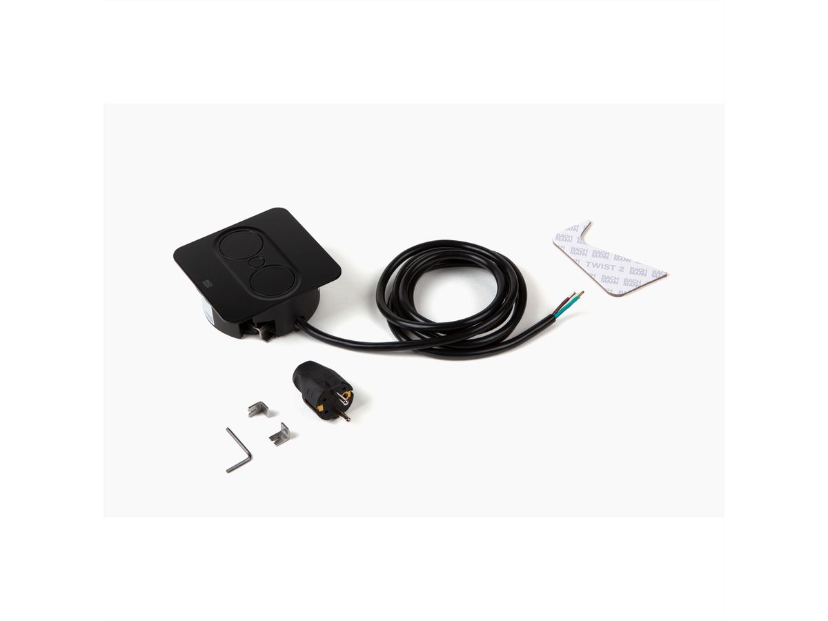 BACHMANN TWIST 2 1xCEE7/3 1xUSB A/C 22W 2,0m AEH RAL9005 30GE angular