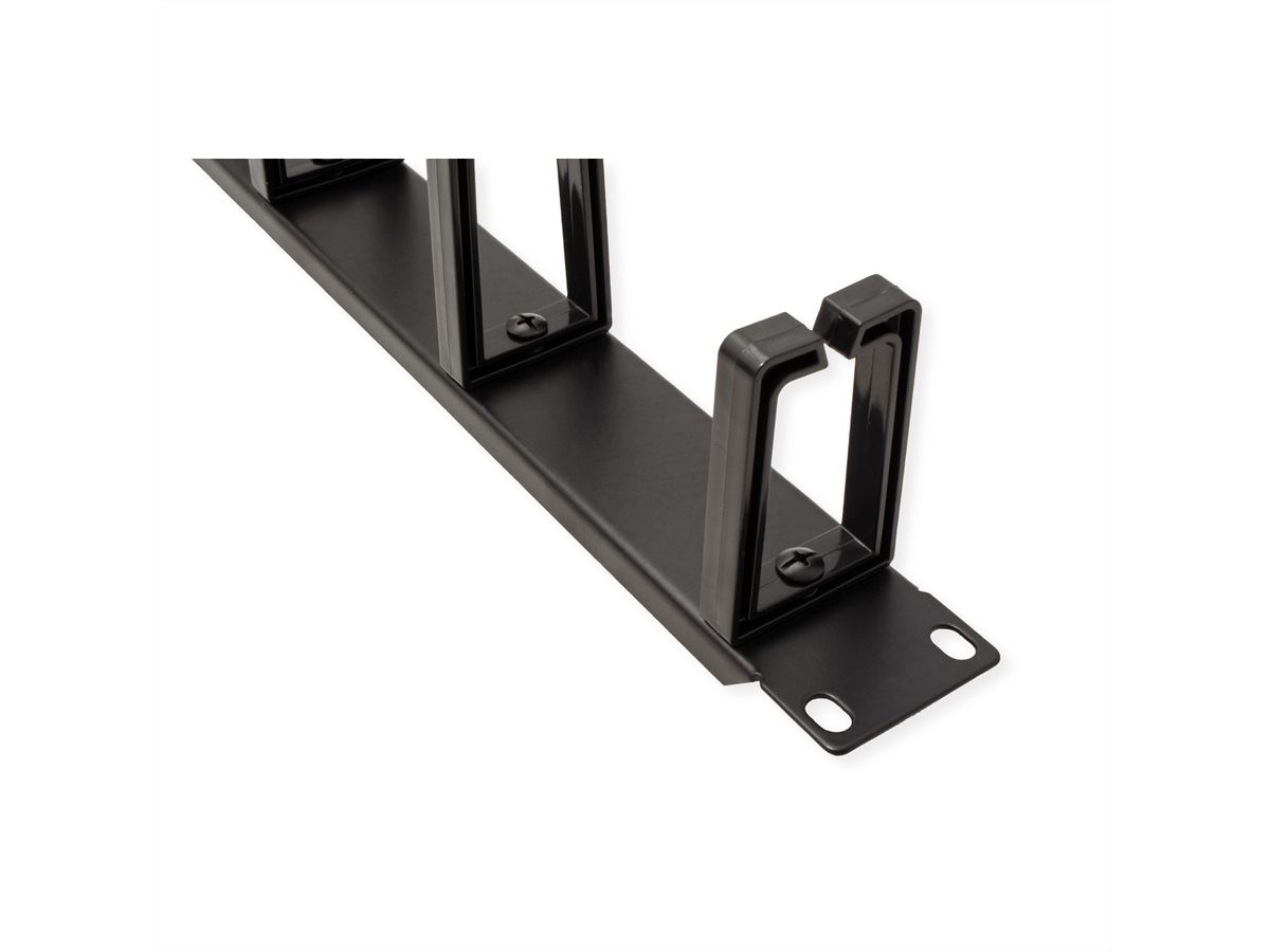 VALUE 19" 1U Cable Management Plate, C-Type, 5 Hooks, RAL 9005 black