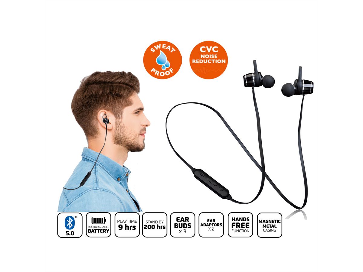 Lenco EPB-030BK koptelefoon voor in de oren, Bluetooth