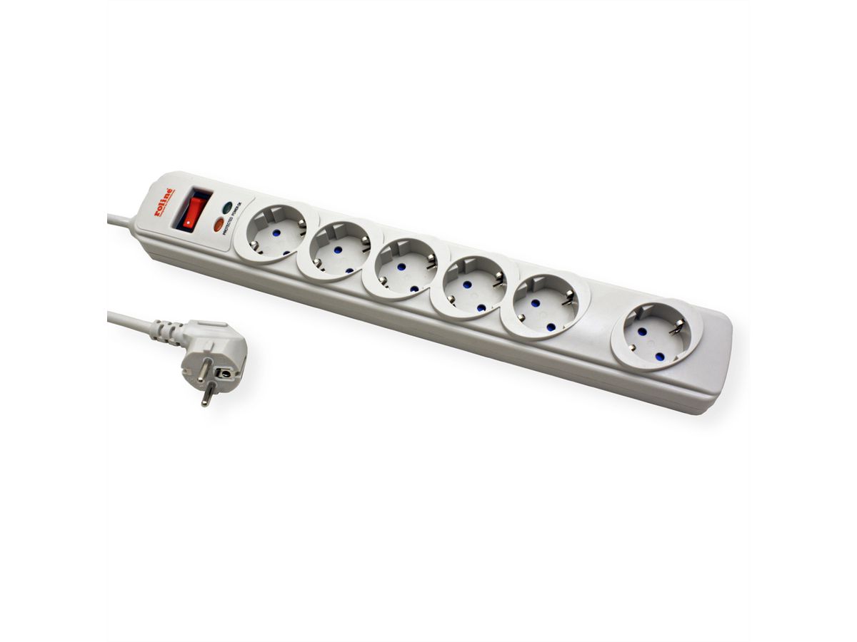 ROLINE Power Strip, 6-way, Surge Protection, white, 1.8 m