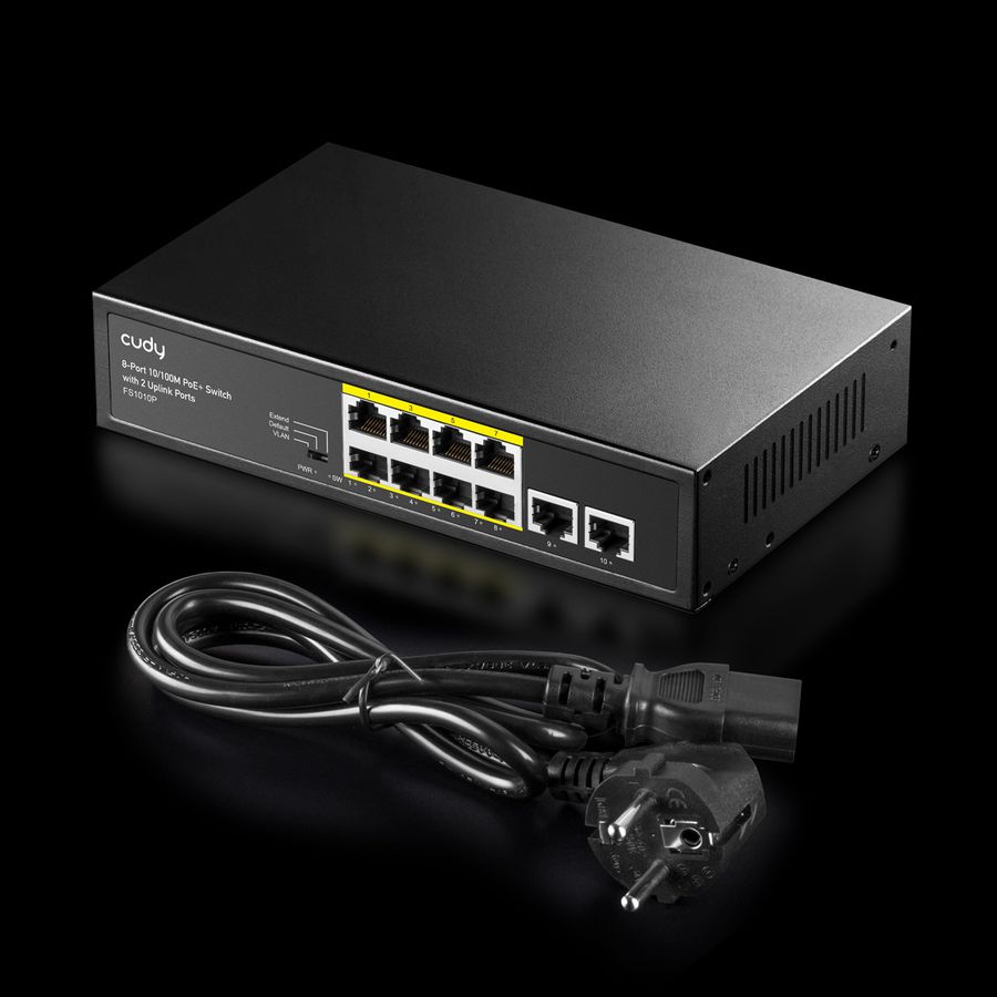 CUDY FS1010P 8-poorts 10/100M PoE+ Switch 2 Uplink-poorten 120W