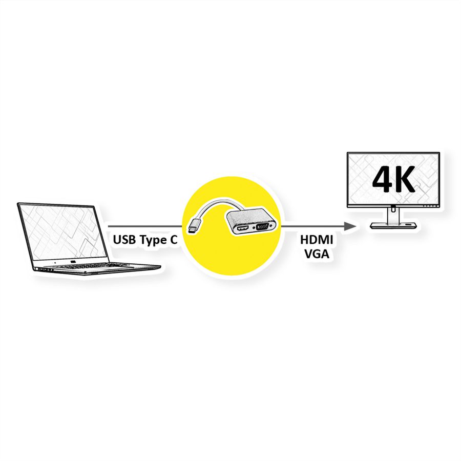 ROLINE GOLD Display Adapter USB Type C - VGA + HDMI