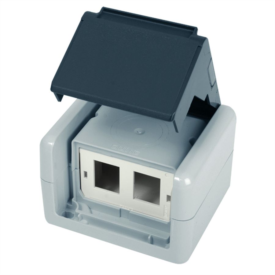 TELEGÄRTNER opbouwbehuizing IP44,75x86x58, grijs, met montage-inzetstuk voor 2xAMJ-module