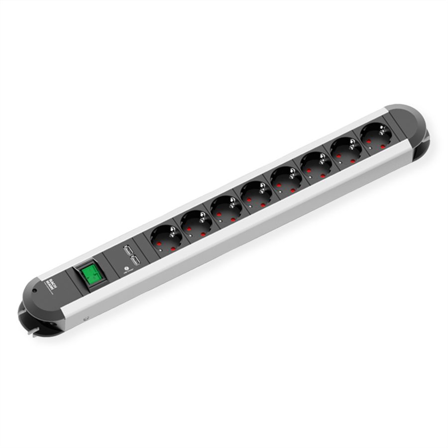BACHMANN PRIMO socket strip 8x earthing contact, 2x USB charging port, switch, 1.75 m
