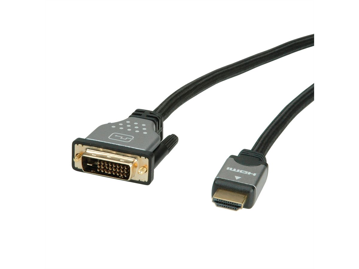 ROLINE Monitorkabel DVI (24+1) - HDMI, M/M, zwart / zilver, 7,5 m