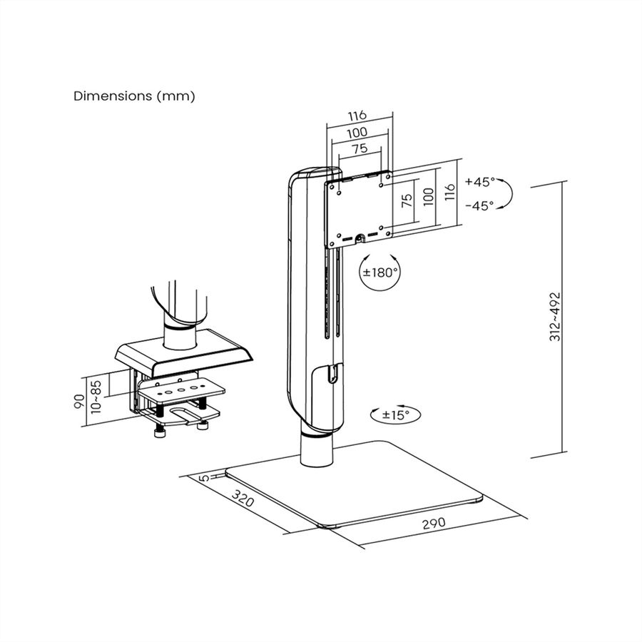 VALUE LCD-arm voor zware objecten, vrijstaand, in hoogte verstelbaar , 17–49 inch, max. 18 kg, zwart