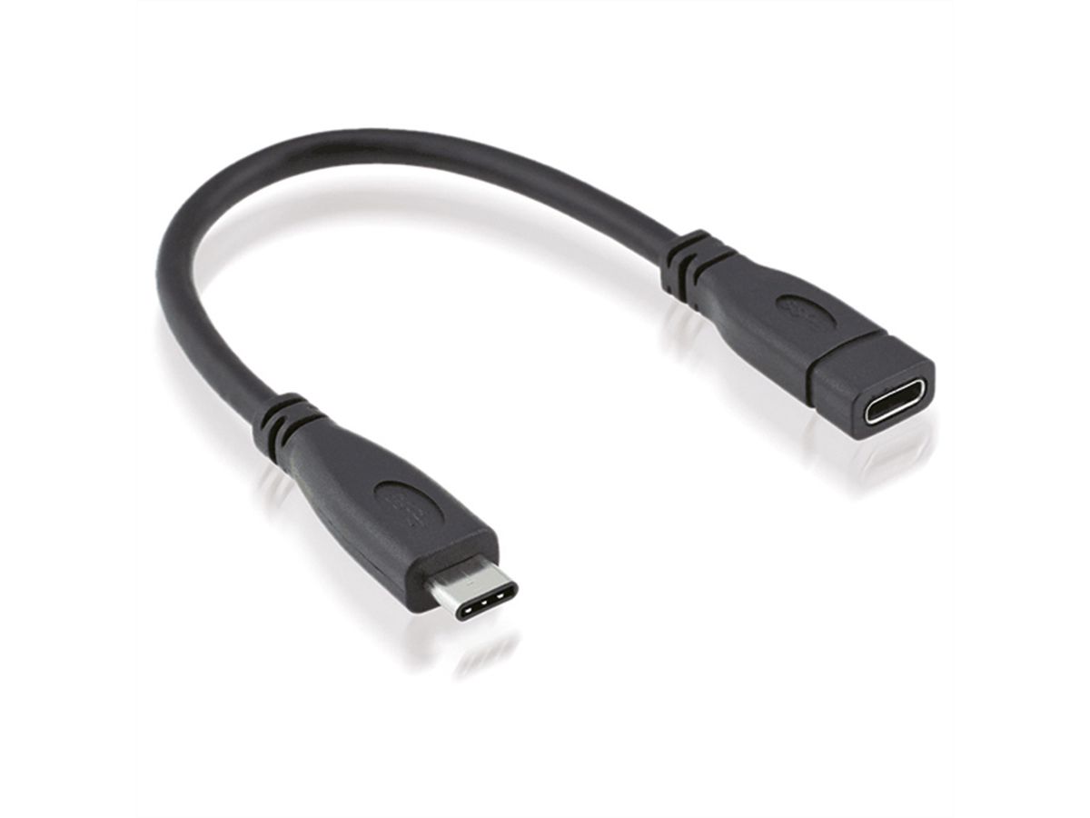 ROLINE USB 3.2 Gen 2 kabel, C-C, M/F, zwart, 0,15 m