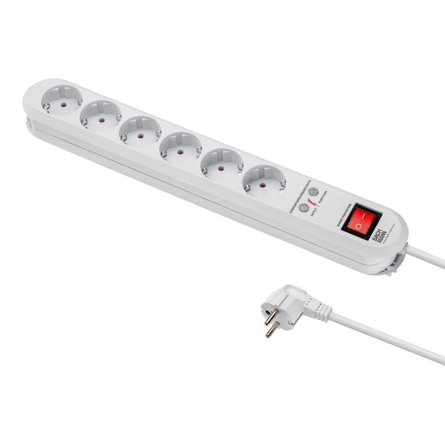 BACHMANN SMART stekkerdoos 6x geaard contact, schakelaar, overspanningsbeveiliging, wit, 1,5 m