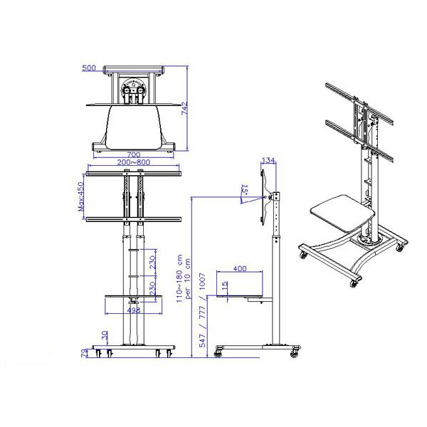VALUE LCD/TV rolstandaard, tot 50 kg (27" tot 60"), zilver