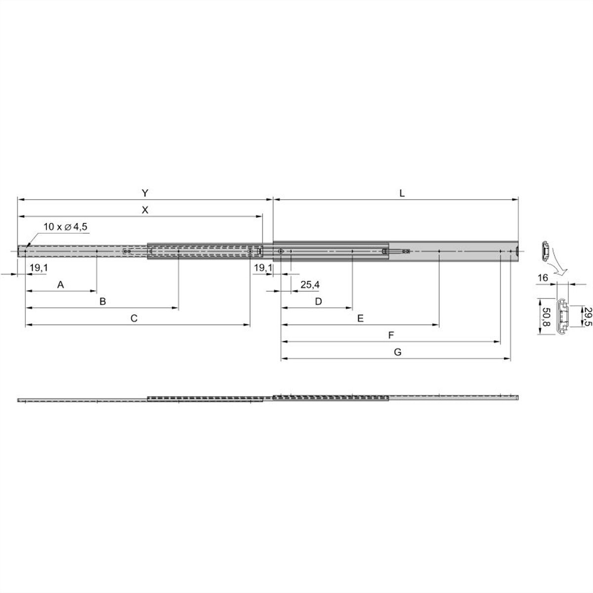 Telescopische geleider SCHROFF, 2 HE, 2 HE 711L