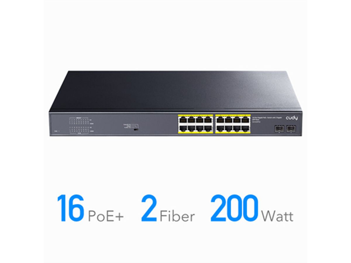 CUDY GS1020PS2 16-poorts Gigabit PoE+ Switch 2 Gigabit SFP-poorten 200W