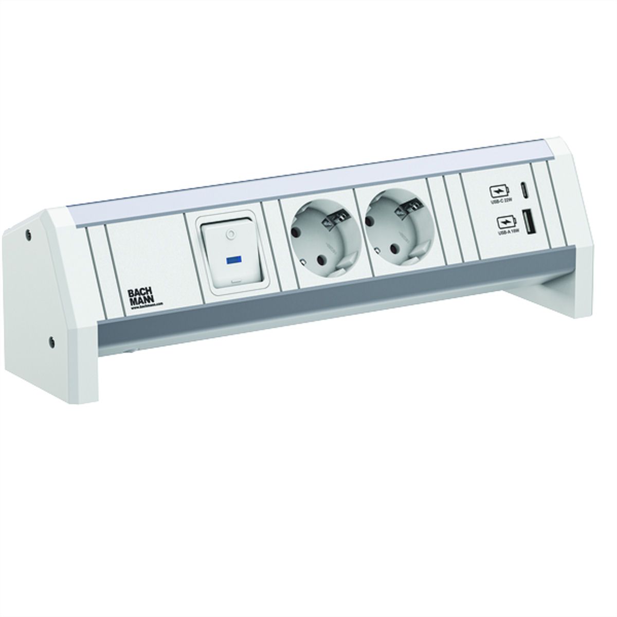 BACHMANN DESK 2xCEE7/3 1xSwitch 1xUSB A/C 22W GST18 RAL9010