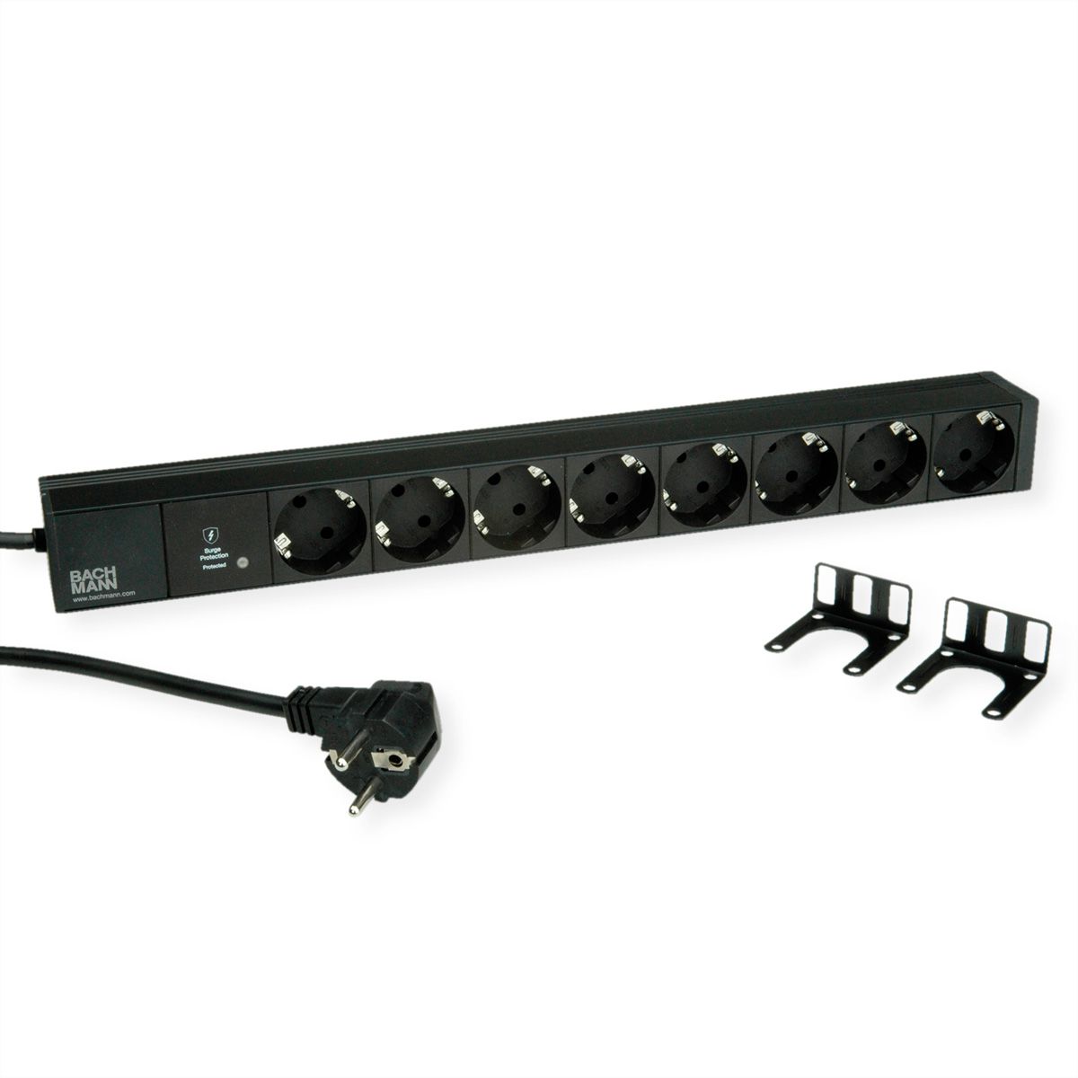 BACHMANN 19" 1U 8xCEE7/3 sw 1xSPD-Plus 2,0m CEE7/7