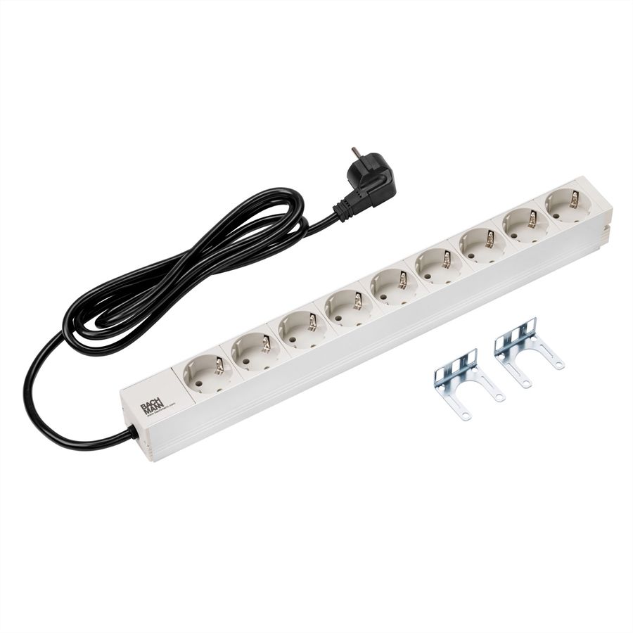 BACHMANN 19" socket strip 9-way, without switch, silver