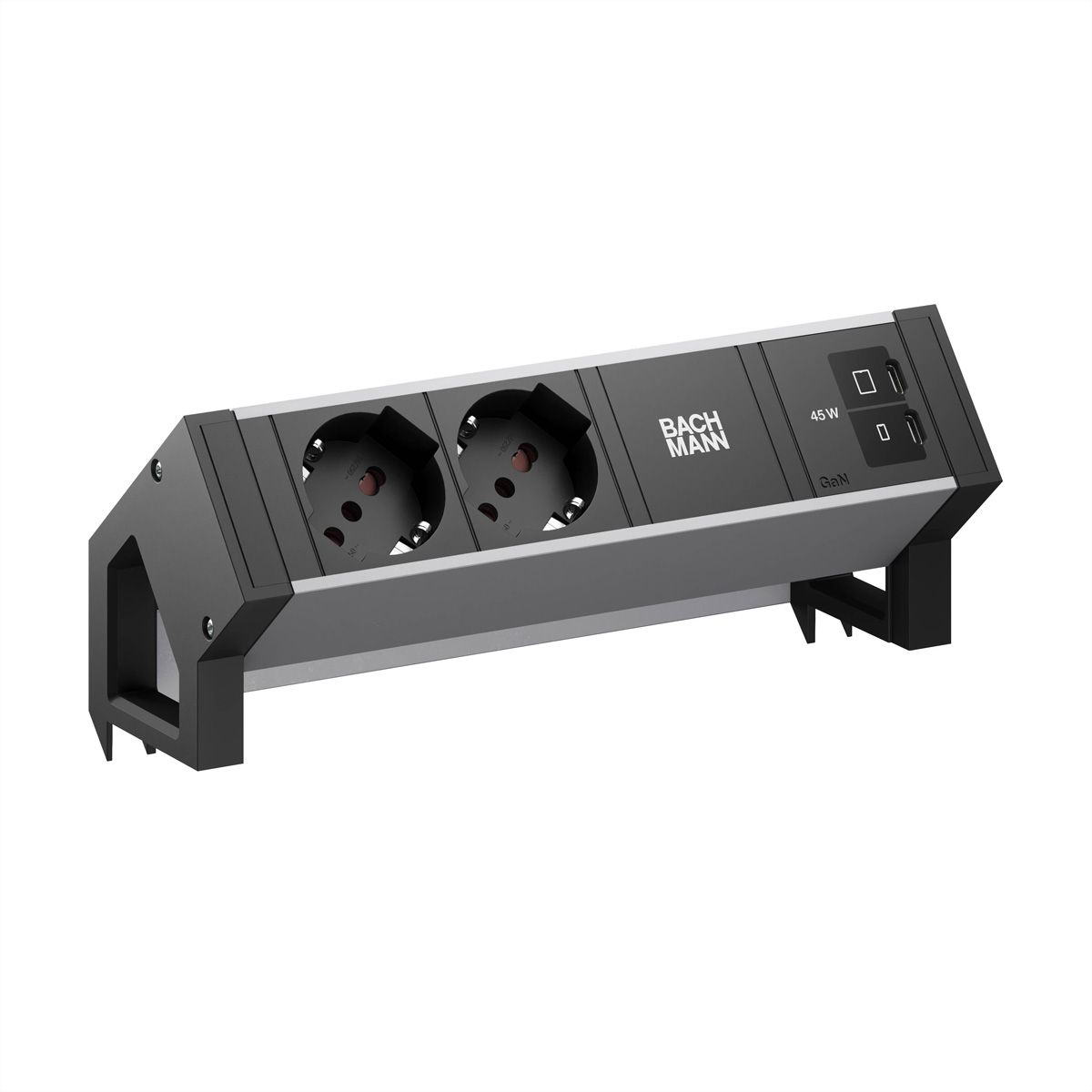 BACHMANN DESK2 ALU BLACK 2xP40, 1xUSB C/C 45W L=0,2m