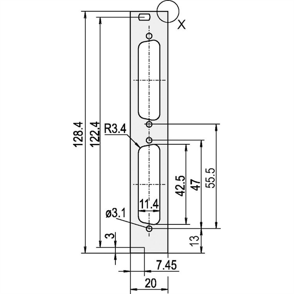 SCHROFF U-profile Front Panel, Shieldable, D-Sub Cutout, 3 U, 4 HP, 2 x 25 Pin, 2.5 mm, Al, Front Anodized, Rear Conductive