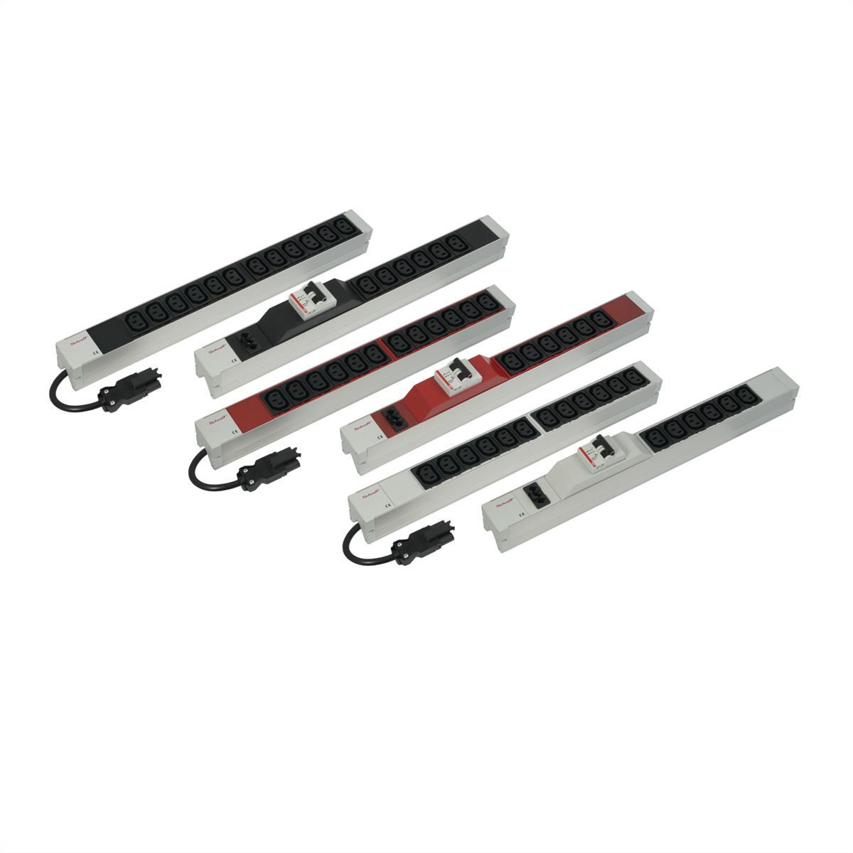 SCHROFF Socket Strip, IEC C13, With Wieland® Input, C13, 12 Sockets, 19", Red
